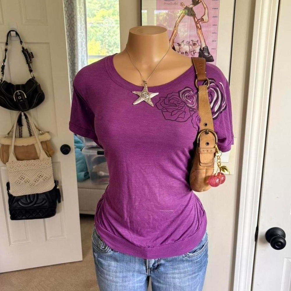 y2k 2000s floral fairy purple graphic tee
